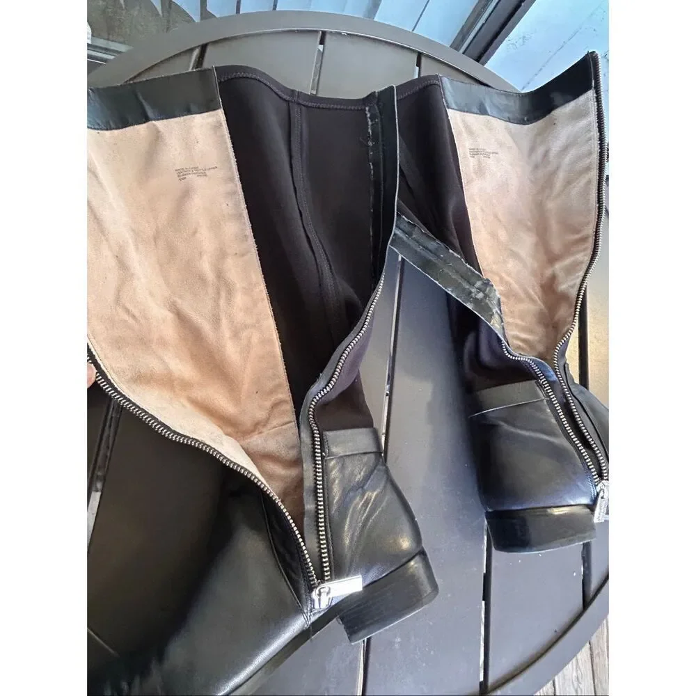 Michael Kors Hamilton Riding Boots Black /Silver Logo Size 6.5 M